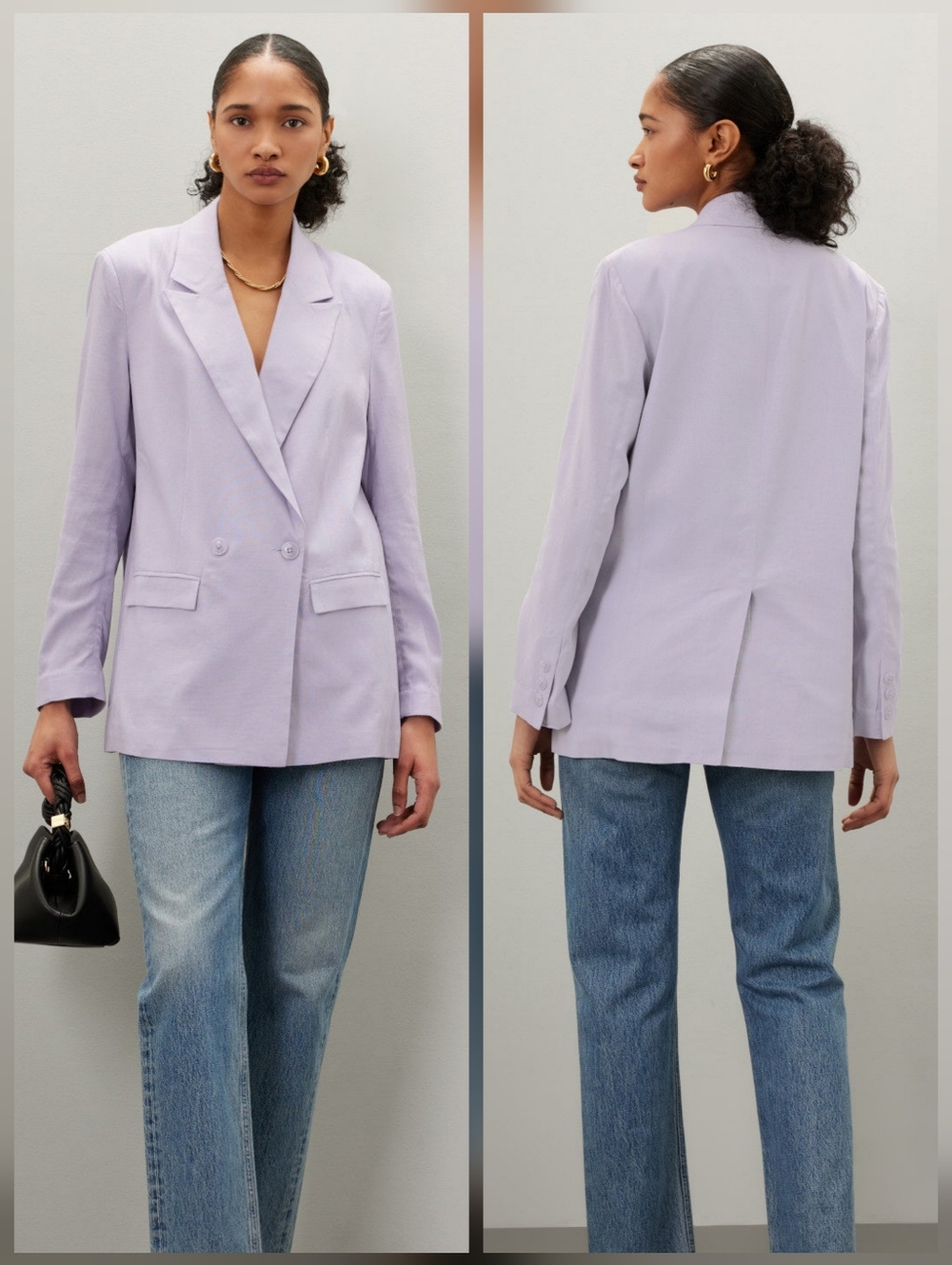 Thakoon Collective Lilac Linen Blazer Jacket Collared Long Sleeves Size 0